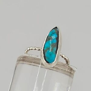TURQUOISE BOHEMIAN HANDMADE RING IN .925 STERLING SILVER METAL SIZE 7.5